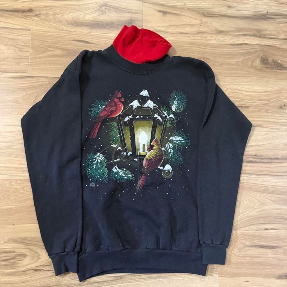 Vintage 90s Christmas Cardinal Bird Holiday Sweatshirt nature size medium